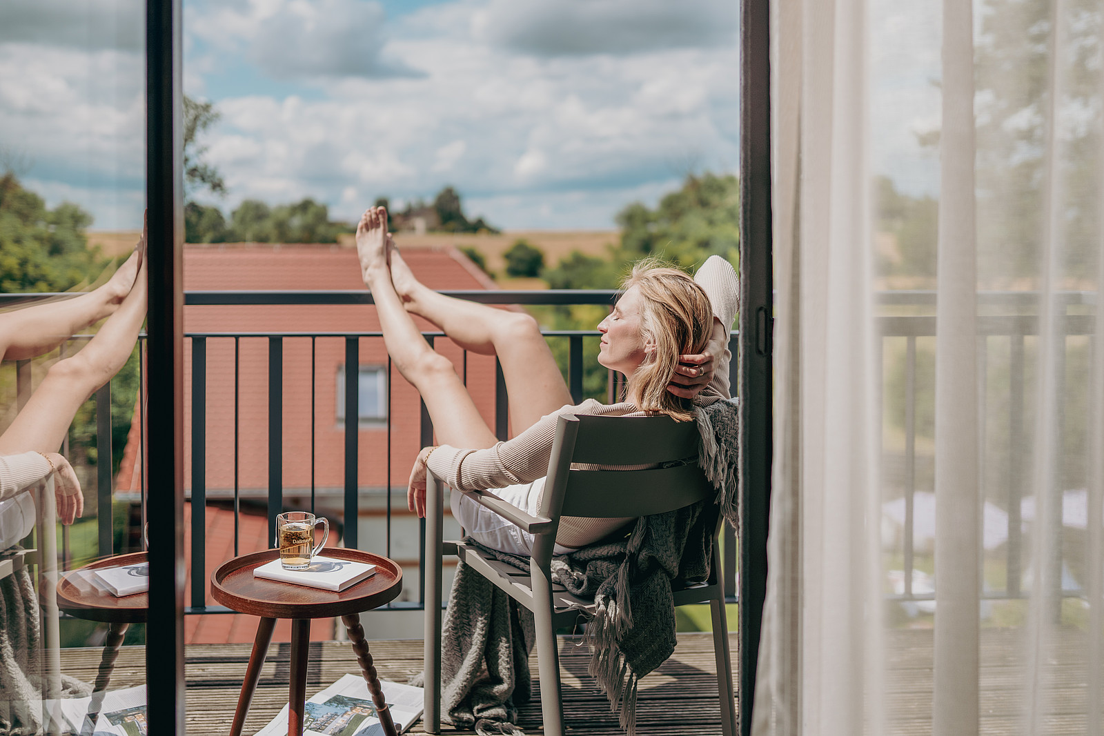 Hotelzimmer mit Balkon in der Jordans Untermühle in Rheinland Pfalz
